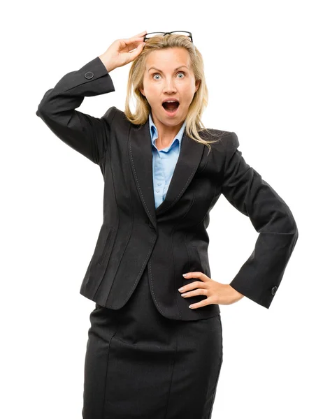 Mujer de negocios madura feliz aislada sobre fondo blanco — Foto de Stock