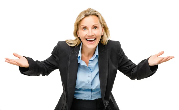 白い背景上に分離されて幸せな成熟したビジネス女性 — ストック写真