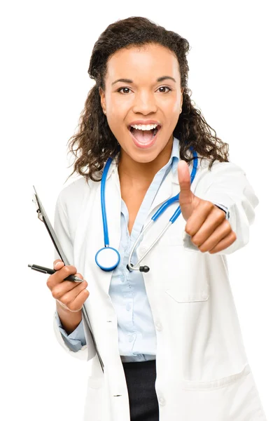 Afroamericano medico pollice su isolato su sfondo bianco — Foto Stock