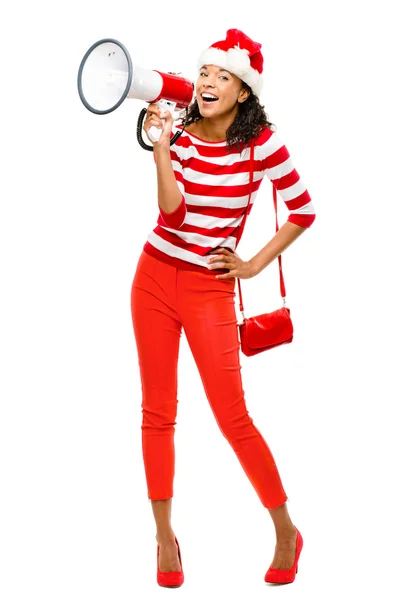 Sexy Fashion Model in red wearing Christmas hat — Stock Photo, Image