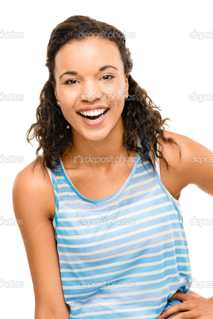 Portrait Beautiful mixed race Woman Smiling isolated on white ba