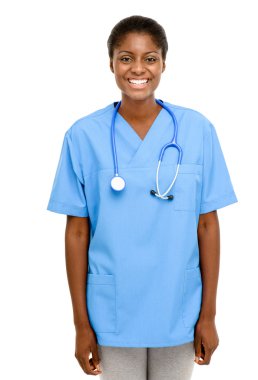 portre emin Afrikalı-Amerikalı kadın doktor beyaz arka plan