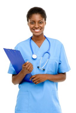 portre emin Afrikalı-Amerikalı kadın doktor beyaz arka plan