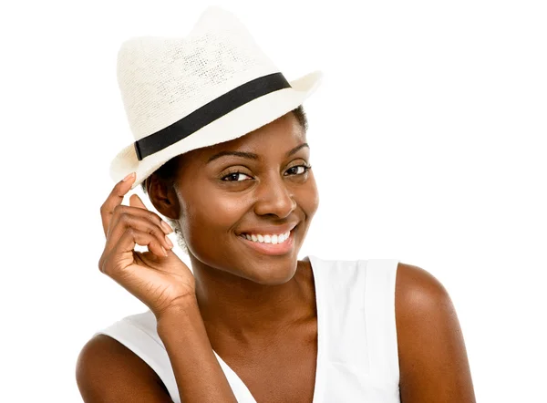 Bela afro-americana mulher close up retrato isolado no w — Fotografia de Stock