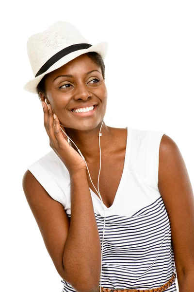 Bela afro-americana mulher fechar até retrato isolado no branco fundo — Fotografia de Stock