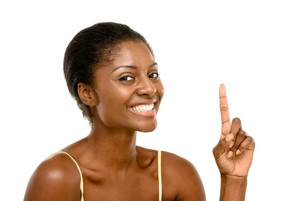 Bela afro-americana mulher feliz isolado no branco backgro — Fotografia de Stock