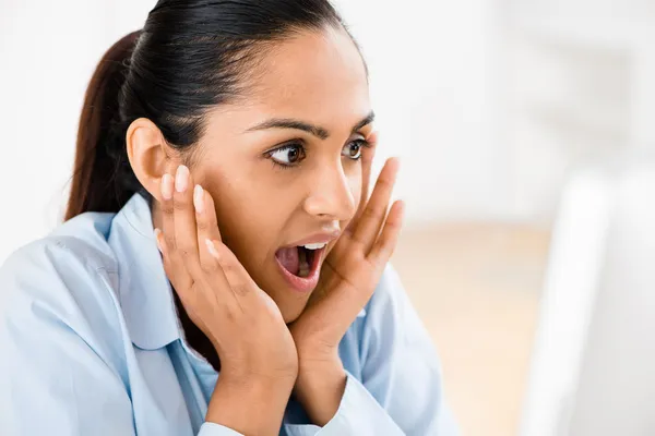 Indian business woman surprised success happy — Stock Photo, Image