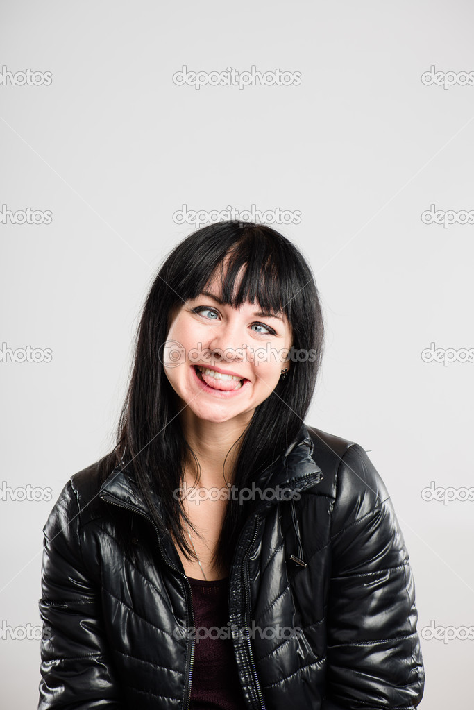 funny woman portrait real high definition grey background