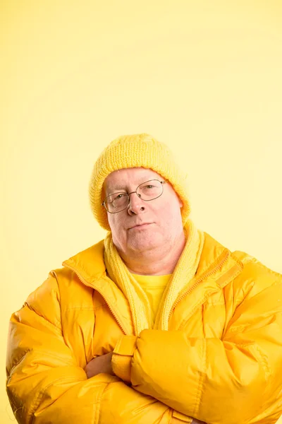 Funny man portrait real high definition yellow background — Stock Photo, Image