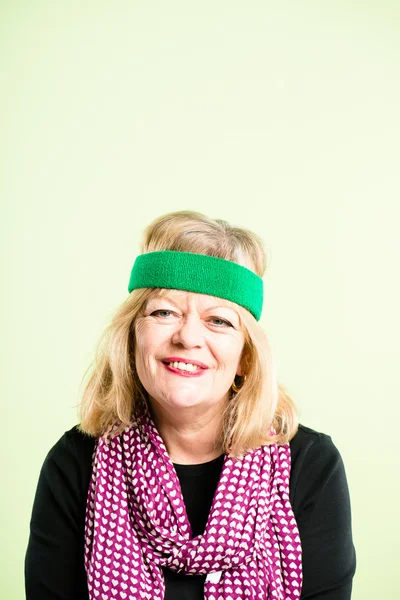 Funny woman portrait real high definition green backgroun — Stock Photo, Image