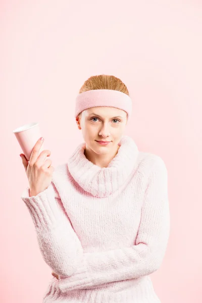 Lustige Frau Porträt rosa Hintergrund echte High Definition — Stockfoto