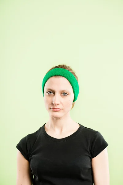 Funny woman portrait real high definition green backgroun — Stock Photo, Image