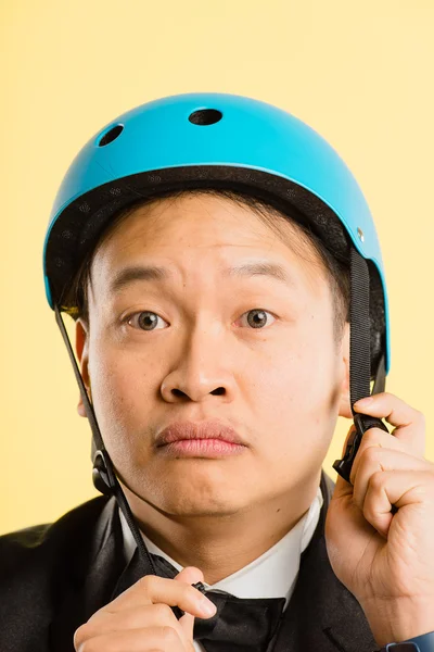 Funny man portrait real high definition yellow background — Stock Photo, Image