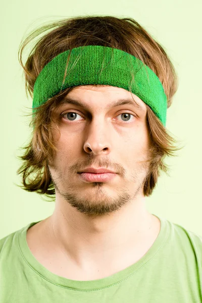 Funny man portrait real high definition green background — Stock Photo, Image