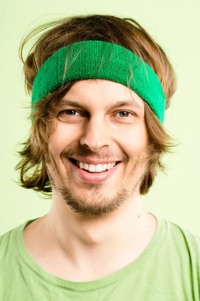 Happy man portrait real high definition green background — Stock Photo, Image