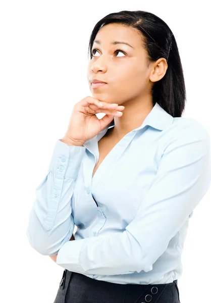 Happy latin american woman thinking — Stock Photo, Image