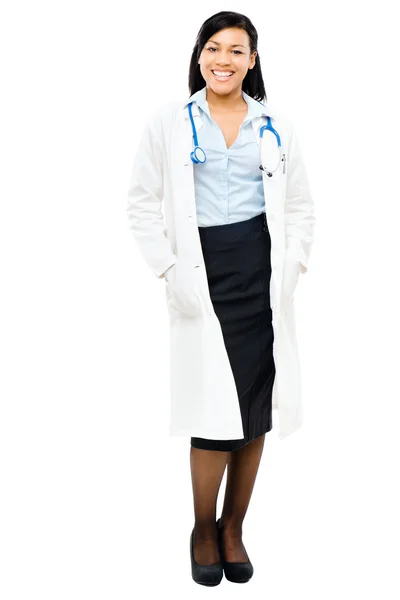 Doktor hemşire karışık ırk beyaz zemin üzerine izole — Stok fotoğraf
