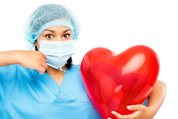 African american nurse holidng heart — Stock Photo, Image