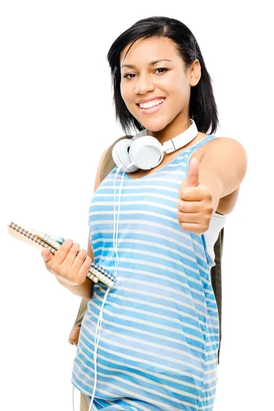Happy mixed race student back to school isolated on white backgr — Stock Photo, Image