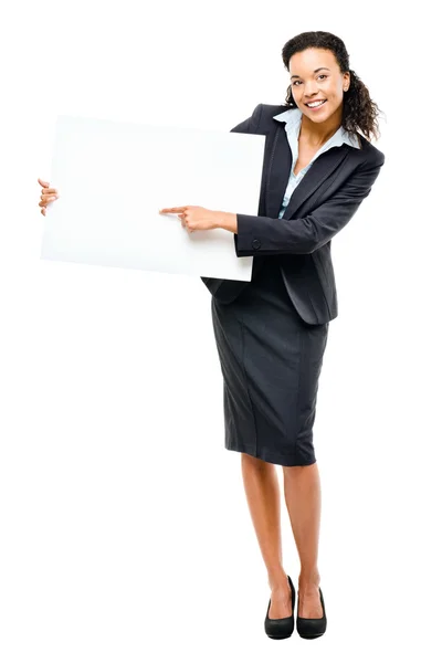Pretty African American Businesswoman holding billboard isolated — Stock Photo, Image