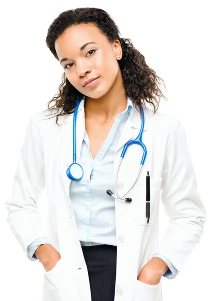 Afro-américain docteur heureux sourire isolé sur blanc backgrou — Photo