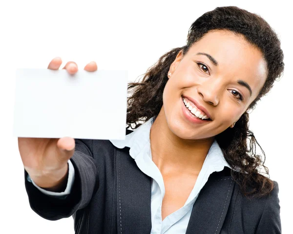 Pretty African American Businesswoman holding placard isolated o Stock Picture