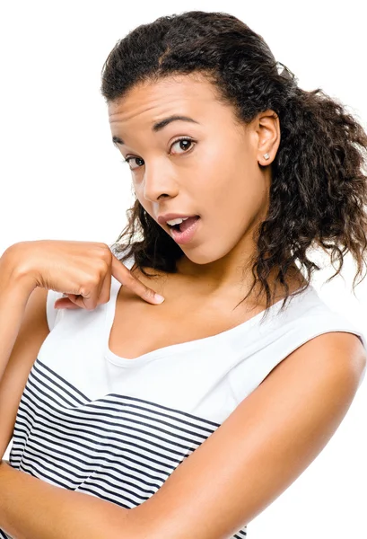 Hermosa mujer afroamericana posando aislada sobre fondo blanco —  Fotos de Stock