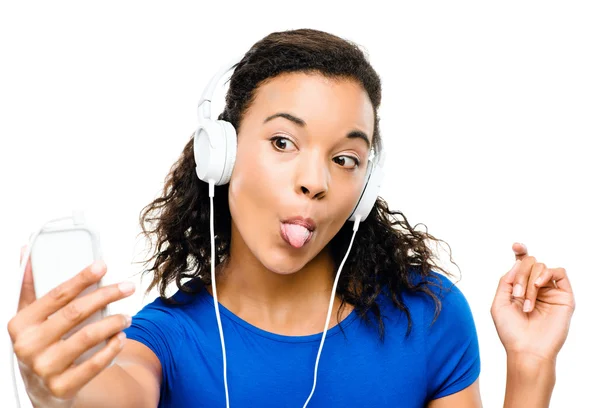 Video messaggistica donna afro-americana isolato su sfondo bianco — Foto Stock