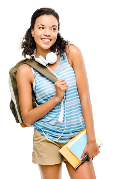 Happy mixed race woman student going back to school — Stock Photo, Image