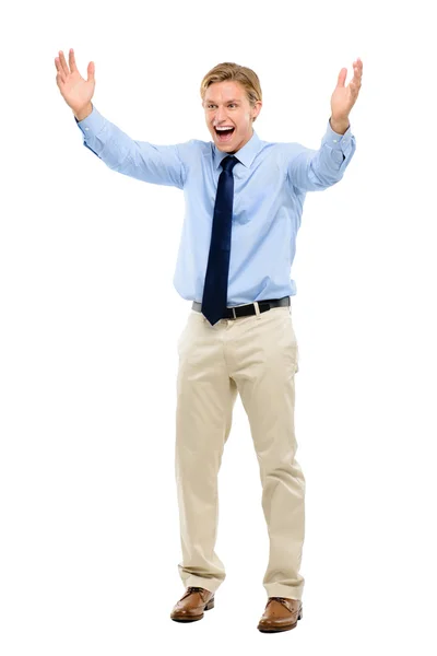 Happy businessman celebrating success isolated — Stock Photo, Image