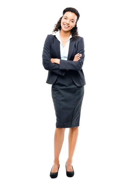 Young mixed race businesswoman with arms folded smiling isolated Royalty Free Stock Images