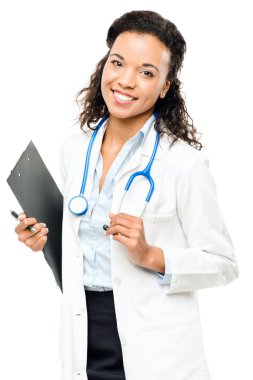 Afrika kökenli Amerikalı doktor yalıtılmış gülümseyerek mutlu
