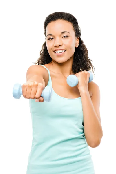 Healthy young mixed race woman exercising isolated — Stock Photo, Image