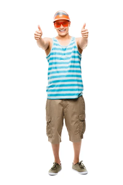 拉丁美洲怪人酷快乐青年学生孤立竖起大拇指 — 图库照片
