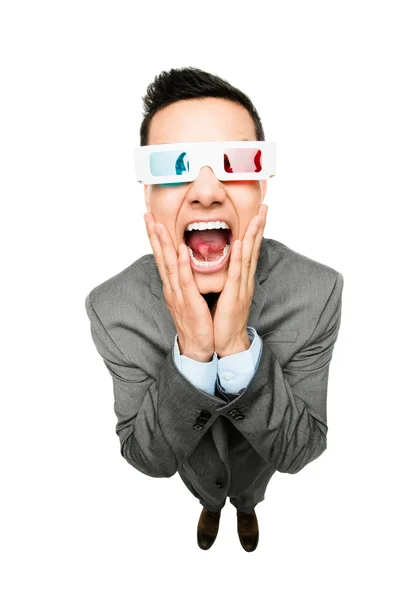 Volle Länge asiatische Geschäftsmann tragen 3d Brille Film — Stockfoto