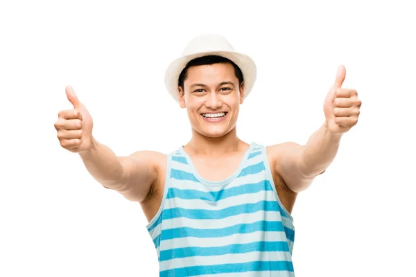 Thumbs up latin american geek cool student happy youth isolated — Stock Photo, Image