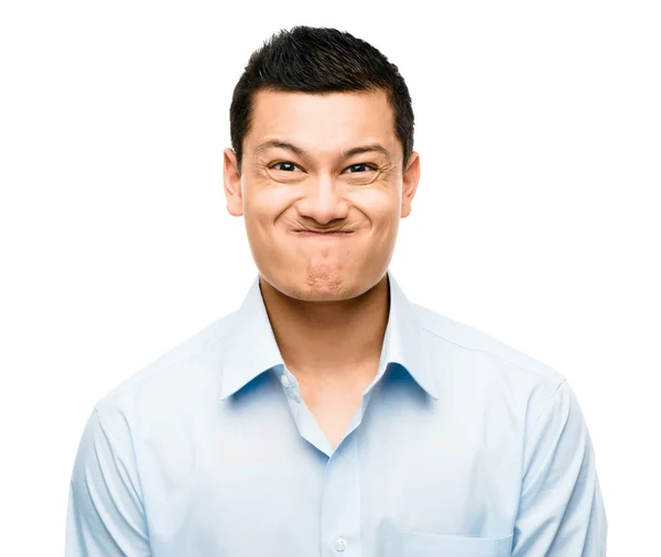 Grappige gek gezicht man gemengd race latino Stockfoto