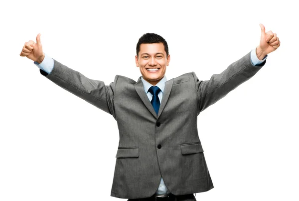 Mixed race businessman celebrating success isolated Stock Picture