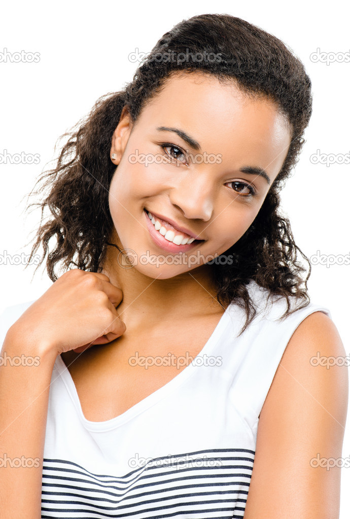 Beautiful mixed race Woman smiling portrait isolated on white ba