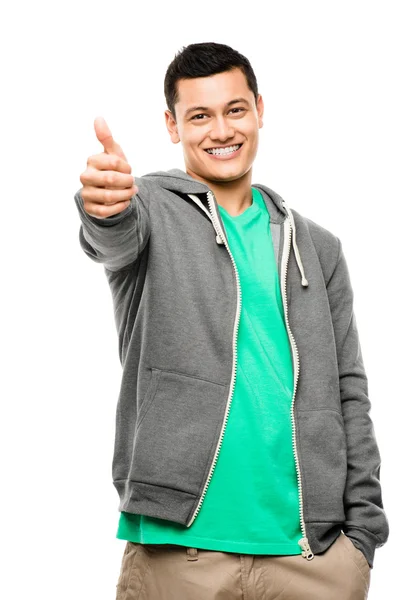 Happy asian man thumbs up background — Zdjęcie stockowe