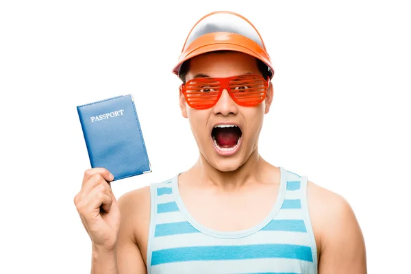 Turista geek viaje vacaciones latinoamericana latino pasaporte isol — Foto de Stock