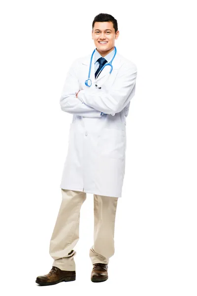 Счастливый врач изолирован на белом фоне — стоковое фото