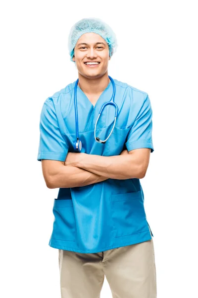 Läkare sjuksköterska latinamerikanska blandad ras spansktalande glad mig — Stockfoto