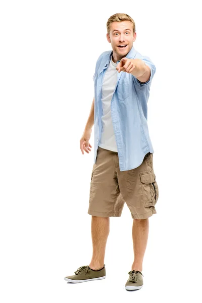 Mutlu bir adam işaret - beyaz zemin üzerine portre — Stok fotoğraf