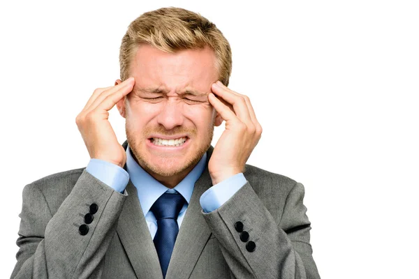 Worried young businessman suffering from headache — Stock Photo, Image