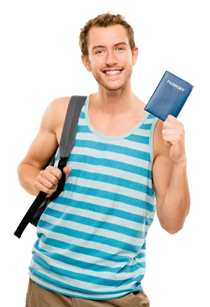 Happy tourist man travel passport adventure — Stock Photo, Image