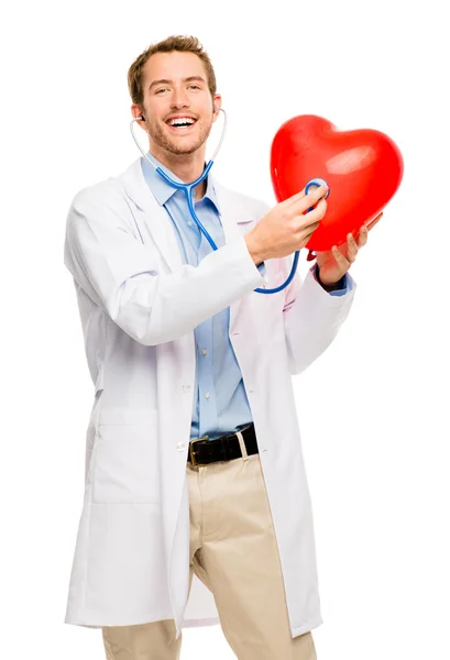 Doctor holding heart white background — Stock Photo, Image