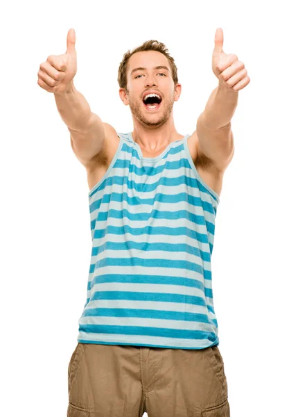 Szczęśliwy człowiek kciuki do góry na białym tle — Zdjęcie stockowe