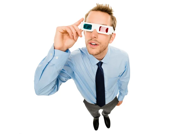 Homme d'affaires portant des lunettes 3D isolé sur fond blanc — Photo