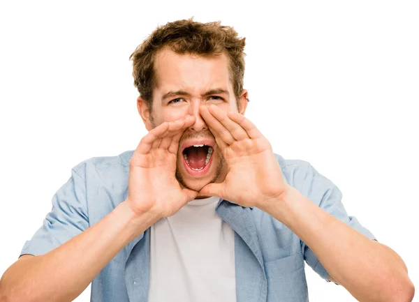 Crier homme en colère hurler fond blanc — Photo